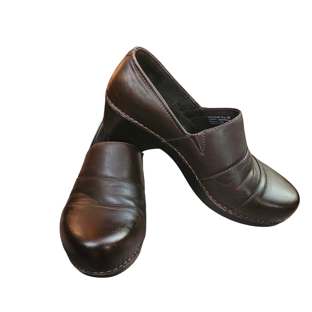 Dansko Dark Brown Leather Wedge Clogs Professional Slip On Shoes Size 40 Classic